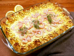 Fish gratin with shrimp