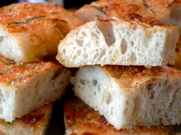 No knead focaccia with parmesan and garlic