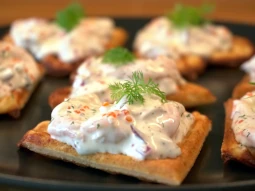 Waffles with parmesan and skagen mix